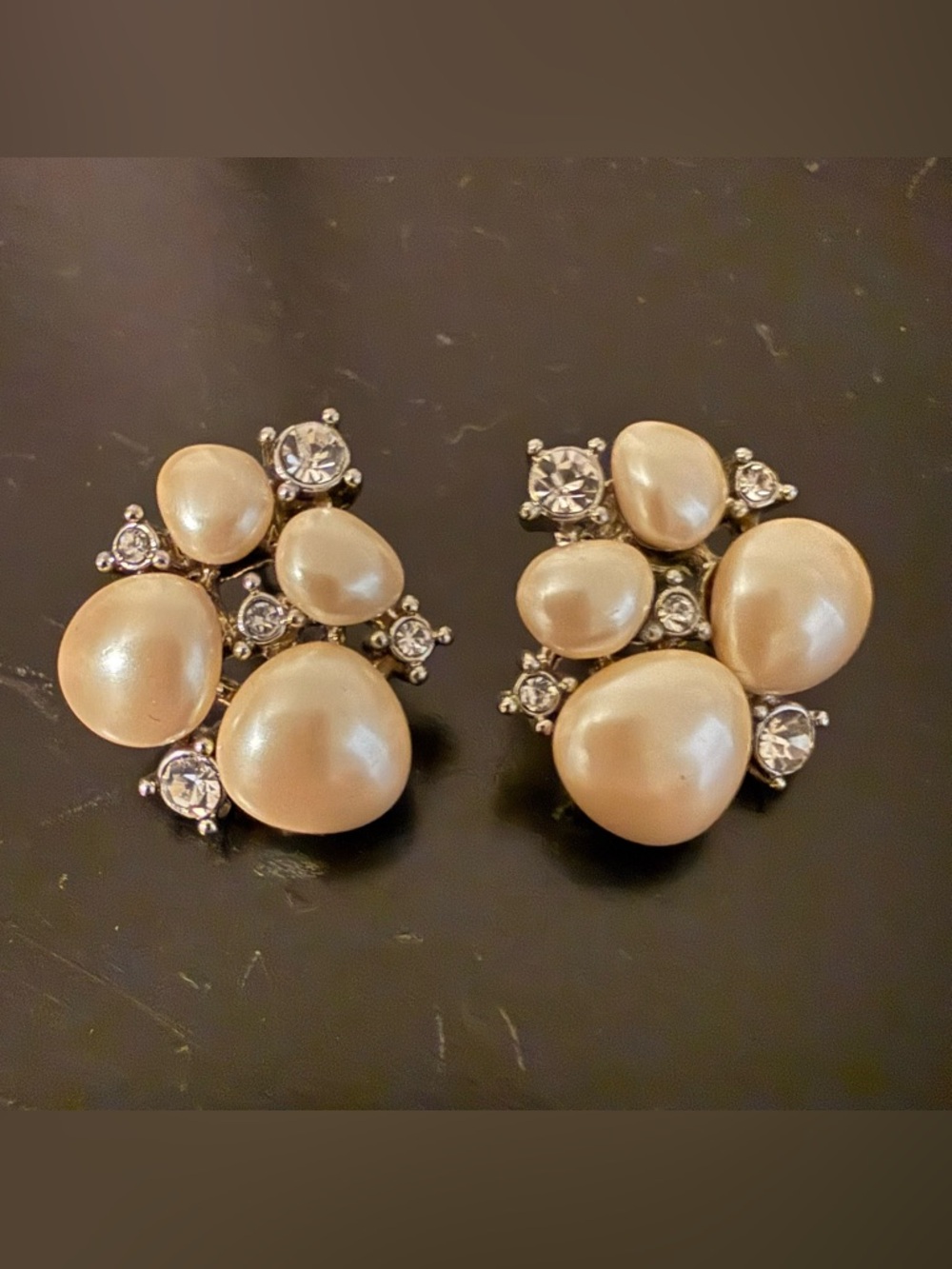 Monet Vintage Pearl Cluster Faux-Pearl & Crystal Stud Earrings - Cream